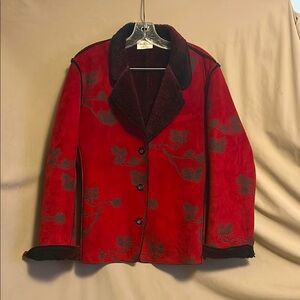 Elegant Red Floral Women's Jacket Robert Kitchen size xl